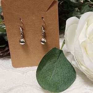 Elegant Silver Toned Beaded Ball Drop Hook Earrings